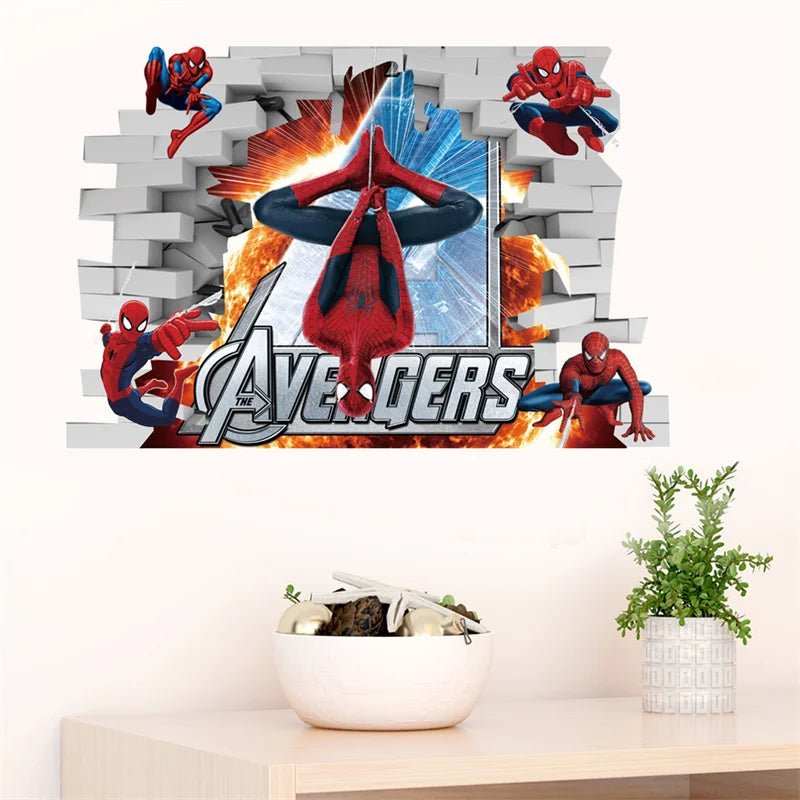 Cartoon Spider-Man Avenger Wall Stickers For Kids Room Decoration Home Bedroom PVC Decor Marvel Movie Mural Wall Art Decals