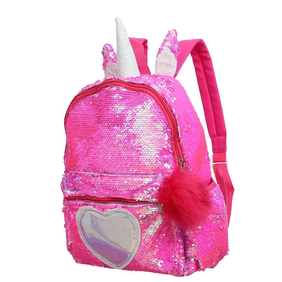 3pcs/set Sequins Unicorn Backpack Fashion Girl Glitter School Book Bag Girls Cute Hologram Laser PU Leather Travel Backpacks - AIAZ