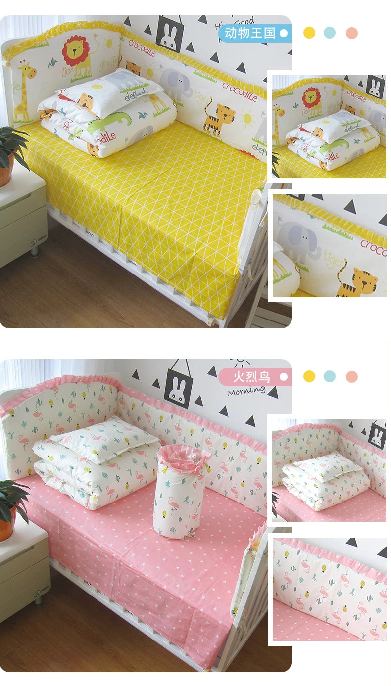 6/9pcs Elephant Baby Bedding Set Cotton Bedroom Decor Baby Girl Boy Crib Bed Linens Bed Bumper 120*60/120*70cm
