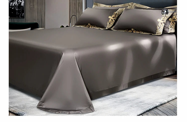 Premium High End Grey 1000TC Egyptian Cotton Soft Bedding set Chic Embroidery Queen King 4/6Pcs Duvet Cover Bed Sheet Pillowcase