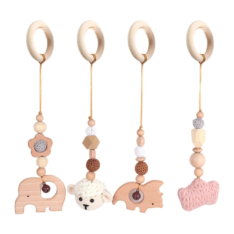 3/4Pcs/Set Nordic Cartoon Baby Wooden Rabbit Ear Toy Pendant Gym Fitness Rack Ornament Toddler Infant Room Decorations