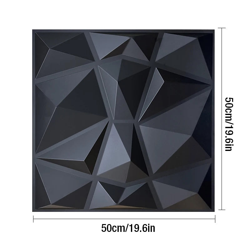 12PC 50x50cm 3d art plaster cut geometric diamond carved wood adhesive bottom wall 3d wall sticker 3d wall panel home decoration