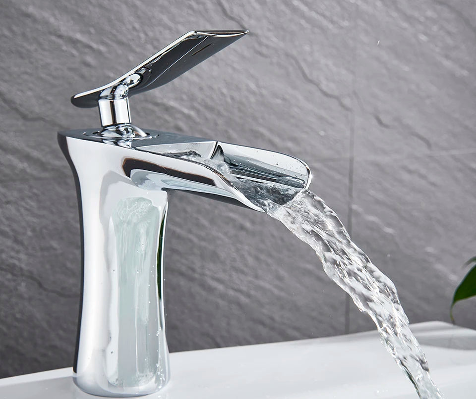 Basin Faucets Waterfall Bathroom Faucet Single handle Basin Mixer Tap Bath Antique Brass Faucet Sink Water Crane Silver Taps