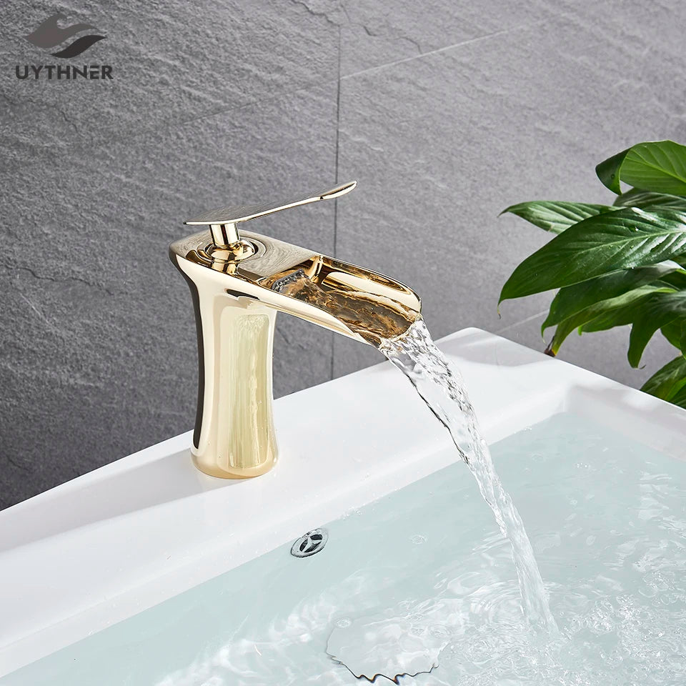 Basin Faucets Waterfall Bathroom Faucet Single handle Basin Mixer Tap Bath Antique Brass Faucet Sink Water Crane Silver Taps