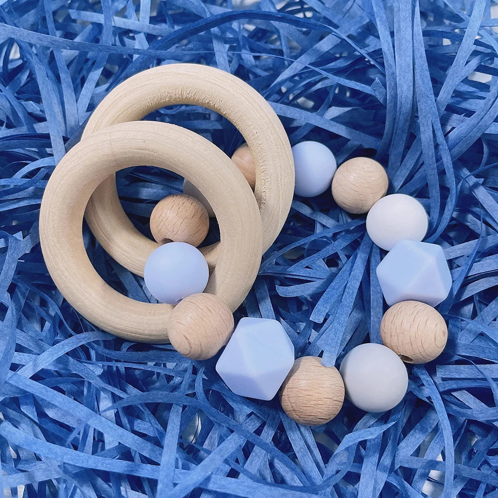 Baby Teether Bracelet Crochet Wood Crafts Engraved Bead Food Grade Silicone Beads Wood Animal Pendant Teething Toys For Rattle