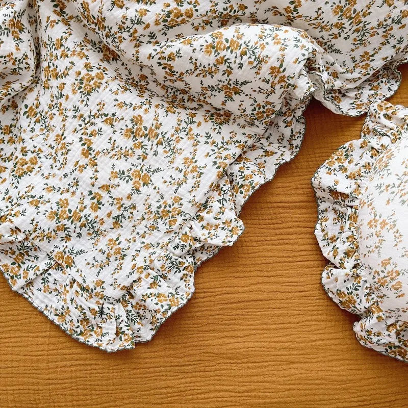Korean Vintage Floral Printed Ruffled Cotton Baby Duvet Cover Kids Children Infant Cot Crib Duvet Covers Quilt Cover Bedding