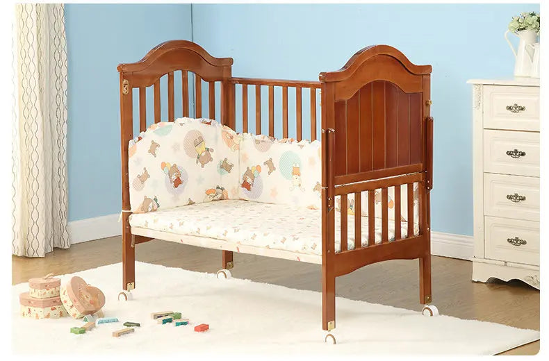 6 in 1 Convertible Crib and Changer, Multifunctional Pine Wood Baby Bed, 115*67*104CM, Newborn Cradle Cot