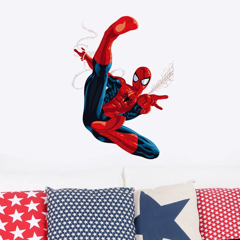 Cartoon Spider-Man Avenger Wall Stickers For Kids Room Decoration Home Bedroom PVC Decor Marvel Movie Mural Wall Art Decals
