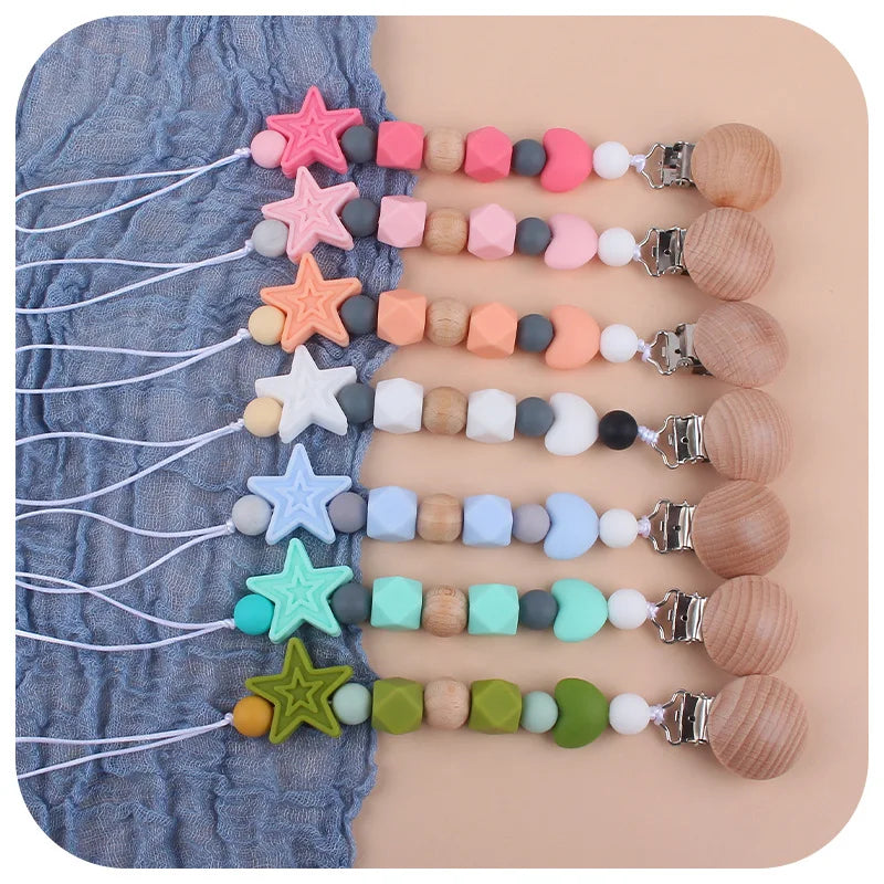 Baby Teether Bracelet Crochet Wood Crafts Engraved Bead Food Grade Silicone Beads Wood Animal Pendant Teething Toys For Rattle
