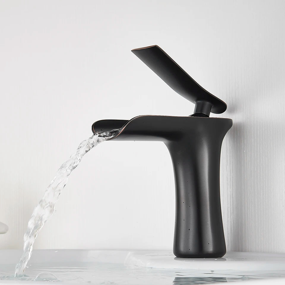 Basin Faucets Waterfall Bathroom Faucet Single handle Basin Mixer Tap Bath Antique Brass Faucet Sink Water Crane Silver Taps