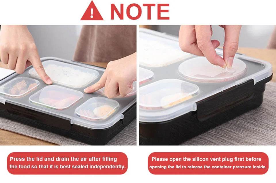 BOZZH Stainless Steel Lunch Box Bento Box For Kids 5 Microwave Plastic Food Container With Compartment Leak-Proof Food Box - AIAZ