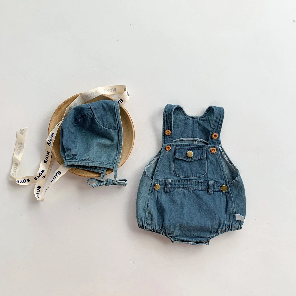 Baby Clothes Denim Sling Romper Infant Onesie Newborn One-piece 0-3 Years Old Complimentary Hat