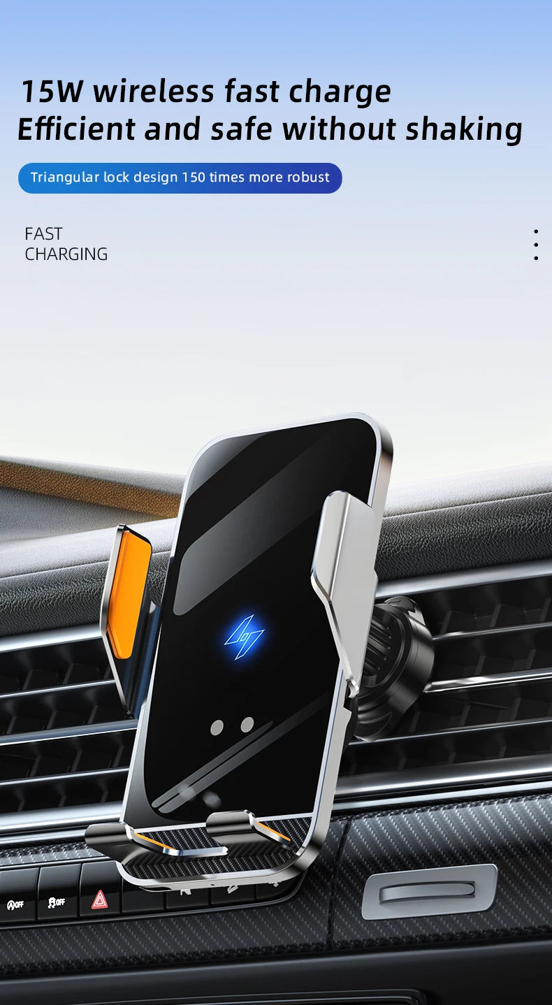 15W Wireless Car Phone Holder with Fast Charger Wireless Phone Charging Mobile Holder for Car for iPhone Huawei Samsung Xiaomi