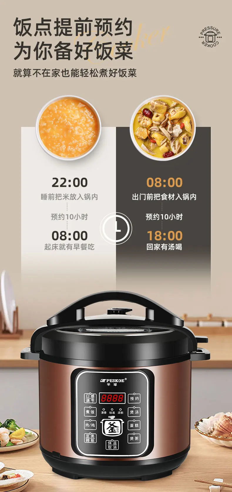 6L Dual Stainless Steel Pot Electric Cooker,Multifunctional Digital Pressure Cooker,Smart Rice Steamer 5L Capacity Cooking Pot
