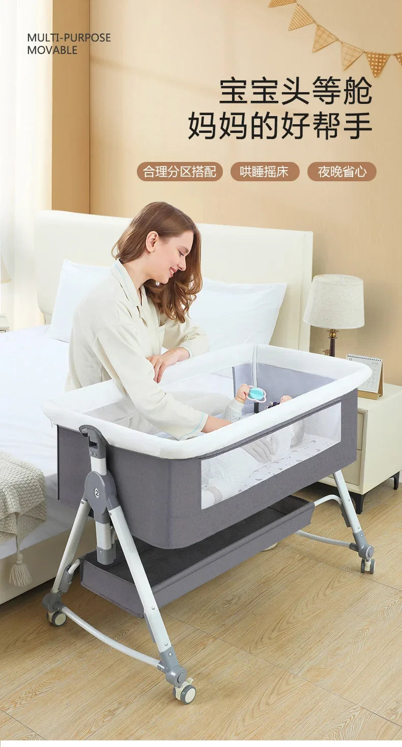 Newborn Bed Splicing Large Bed Baby Rocking Children's Cradle Multifunctional Movable and Foldable