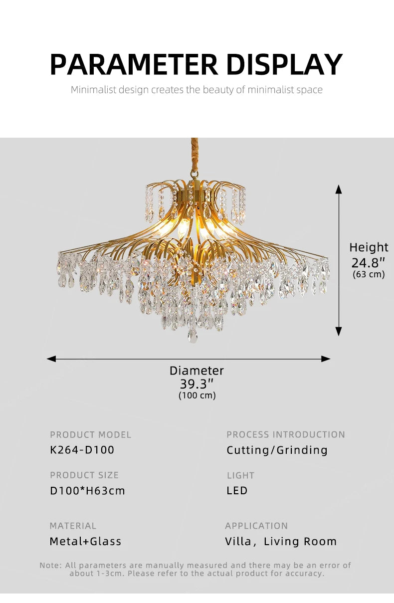 Hall Chandelier Crystal Living Room Pendant Light Minimalist Iron Art Hanging Lamp for Dining Table Lighting Ceiling Chandelier