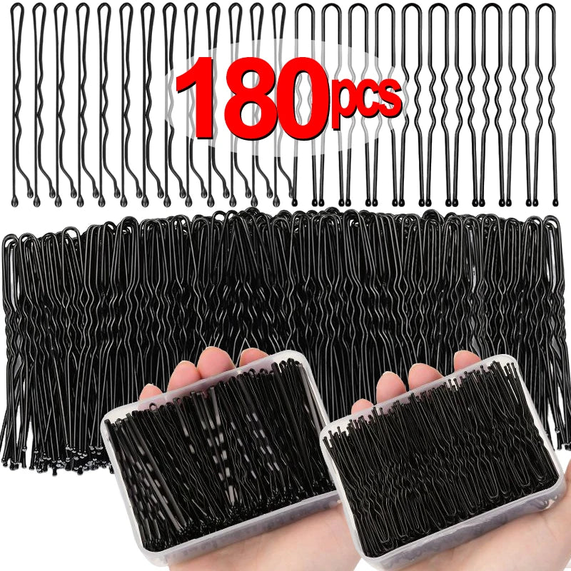 30/180Pcs Black Hair Clips U-Shaped Bobby Pin Invisible Wavy Hairpin Hairstyle Styling Metal Hair Grip Barrette Hair Accessories