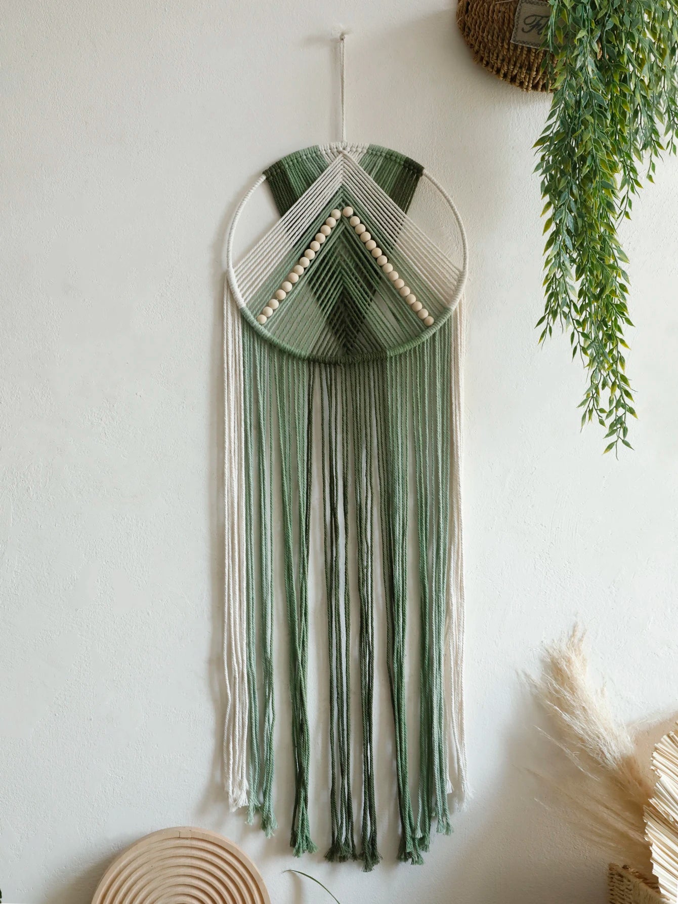 Handmade Macrame Wall Hanging Tapestry with Fringe and Wooden Beads for Living Room Bedroom or Nursery Large Bohemian Decor Gift