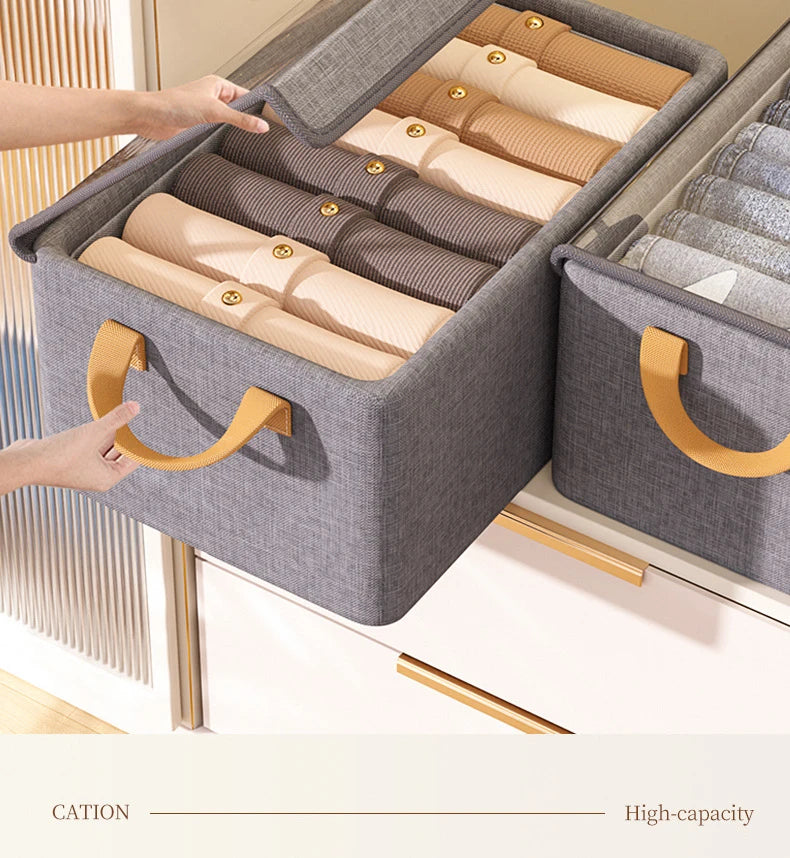Collapsible Clothing Organizer Folding Clothes Storage Basket with Cover Metal Frame Underwear Storage Box Wardrobe Organizer