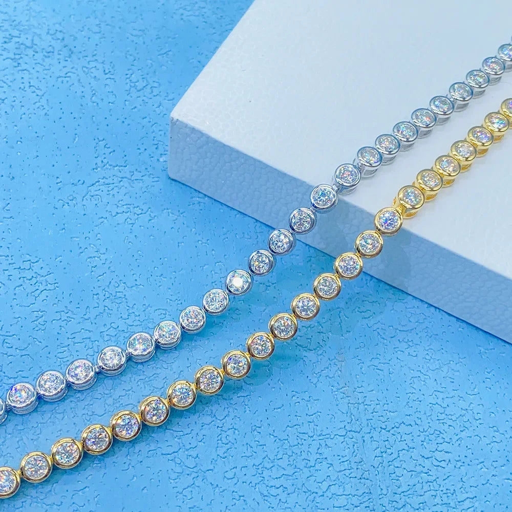 EWYA Luxury Bubble 2/3mm D Color Full Moissanite Tennis Necklace for Women S925 Silver Plated 18K Diamond Neck Chain Necklaces