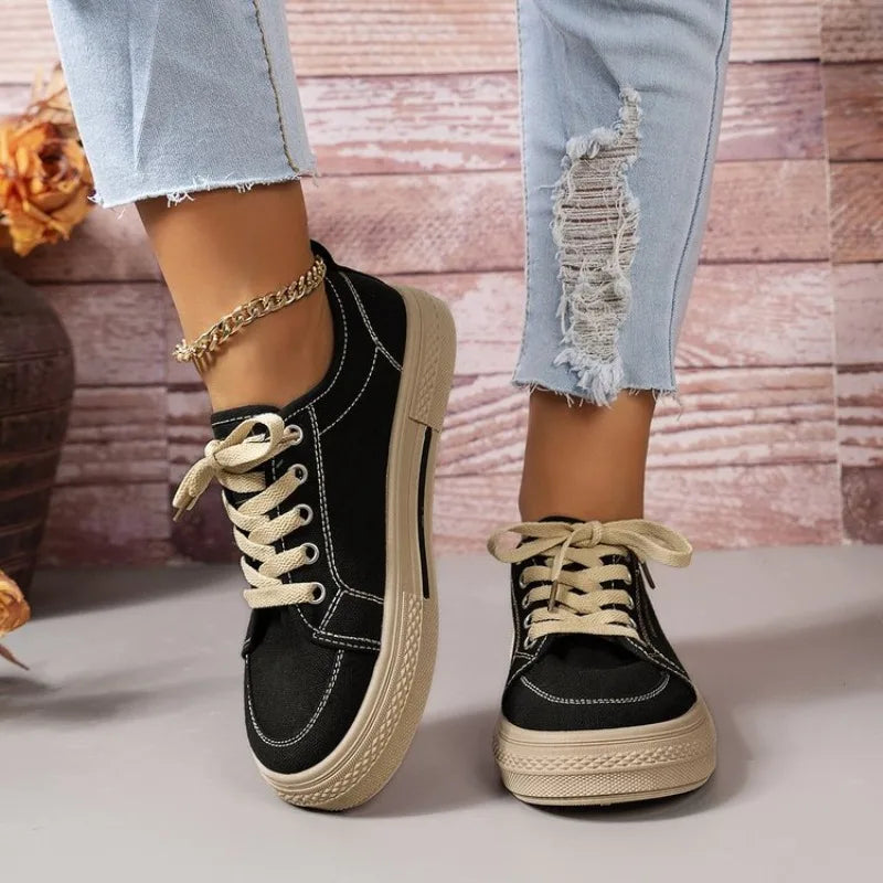 2024 Spring New Canvas Shoes Women Flat Sports Leisure Women Shoe Soft Bottom Comfortable Black Cloth Shoes Sneakers 40