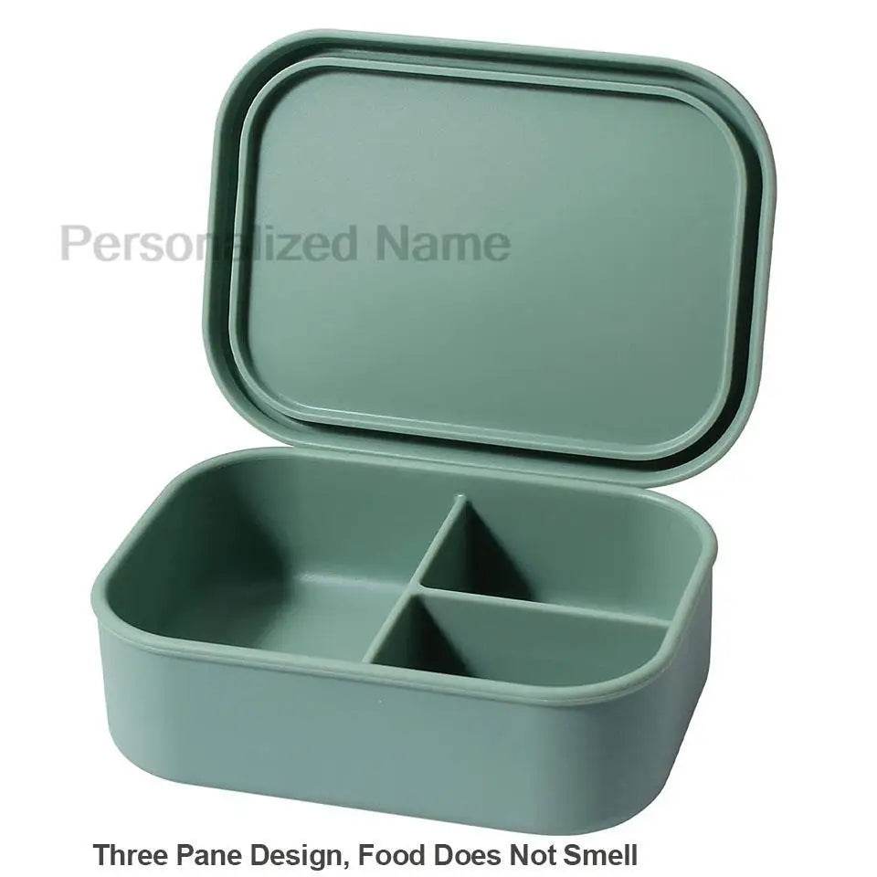 Personalized Name Lunch Box 3 Compartment Silicone Bento Box Portable Leak Proof Microwave Oven Lunch Box Picnic Food Container - AIAZ