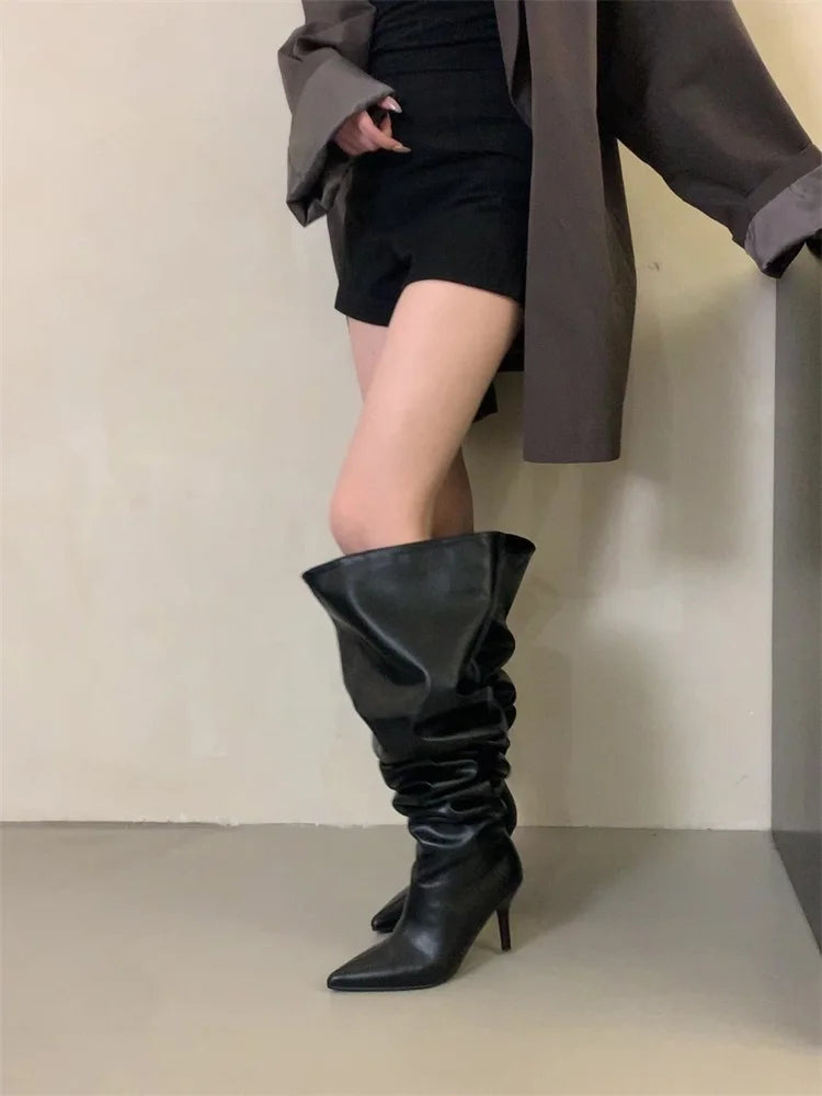 Eilyken Winter Pointed Toe Women Over The Knee Boots Sexy Thin Heels Stripper Thigh High Booties Shoes Zapatos De Mujer
