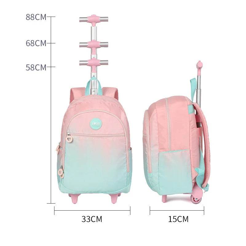 School Backpack Set Rolling Backpack for Girls Students Wheeled Backpack Trolley School Bag With Wheels Travel Luggage Book Bag - AIAZ