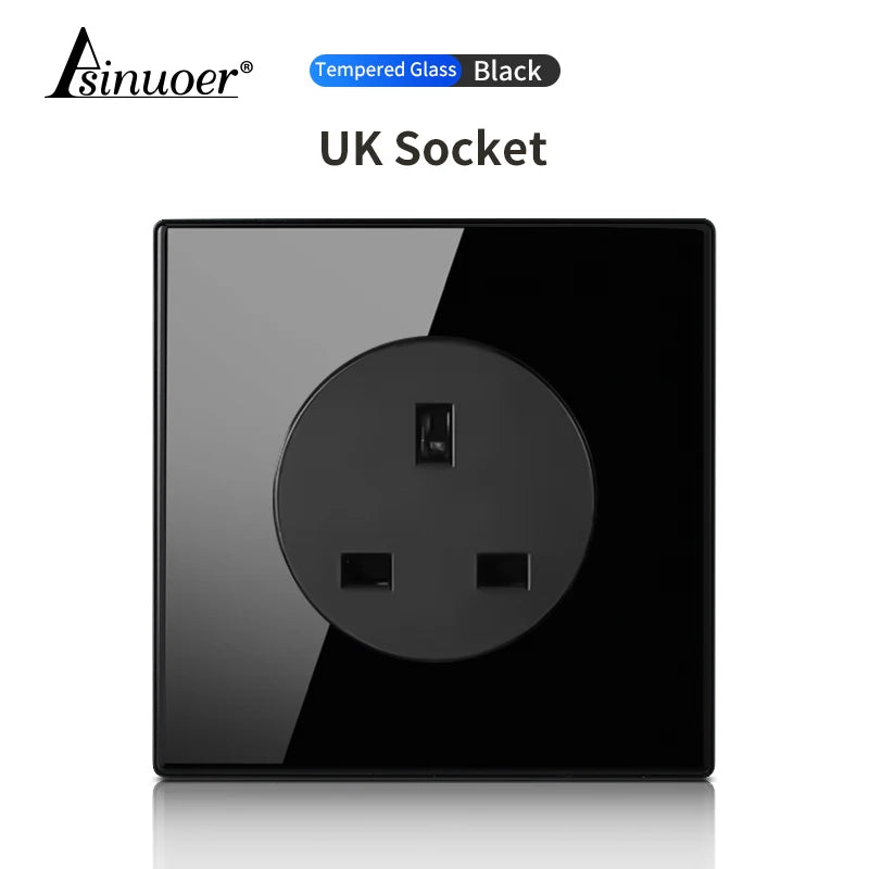 Glass Panel Wall Switch LED European 16a Socket Retro Toggle Light Switch EU UK Standard 2way Socket 1-4gang USB Home Decoration