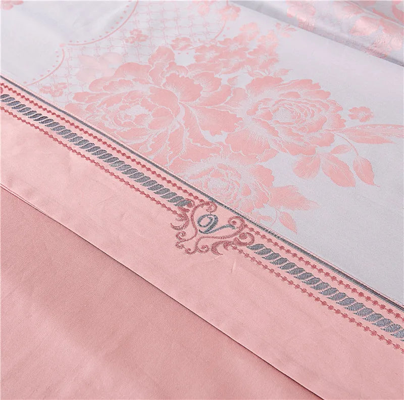 Sliver Gold Luxury Silk Satin Jacquard duvet cover bedding set queen king size Embroidery bed set bed sheet/Fitted sheet set
