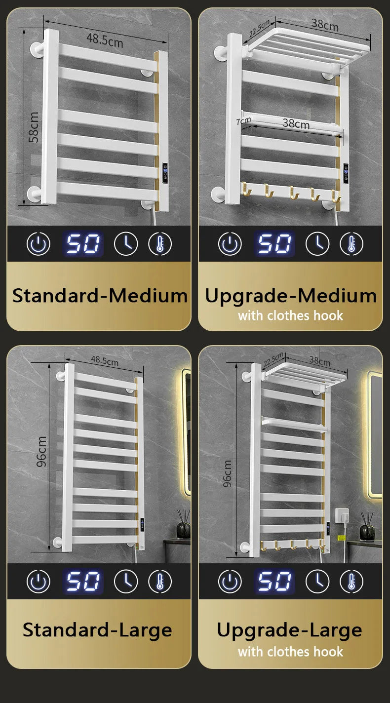 Smart Home Electric Heated Towel Rail Grey Electric Bathroom Bath Towel Dryer Warmer Heaters Punch Free Towel Rack Radiator 110v