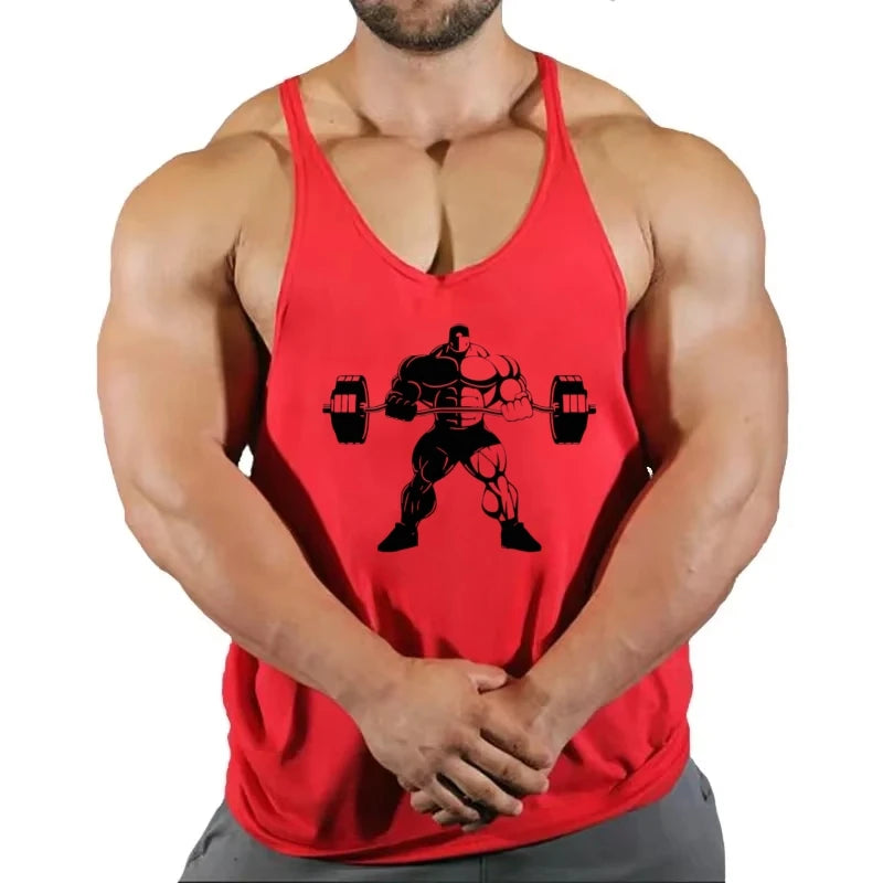 2025 - Men's Cotton Y-Back Vest "Lift Heavy Repeat" Graphic - Breathable Sleeveless for Gym Bodybuilding & Fitness