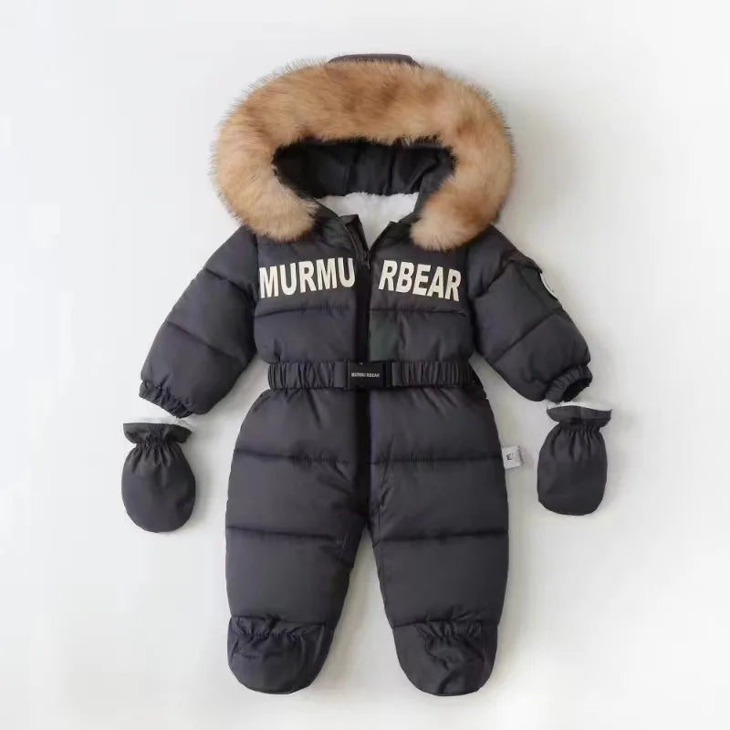 Winter Newborn Baby Girl Jumpsuit Thicken Baby Ski Suit With Gloves Belt Baby Romper Warm Infant Snowsuit Children Clothing Set
