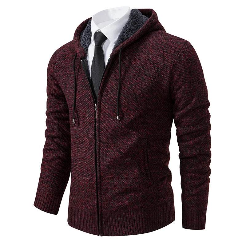 Autumn And Winter New Jersey Men's Casual Sports Coat Solid Color Stand Collar Wweater Grab Fleece Warm Zipper Cardigan - AIAZ
