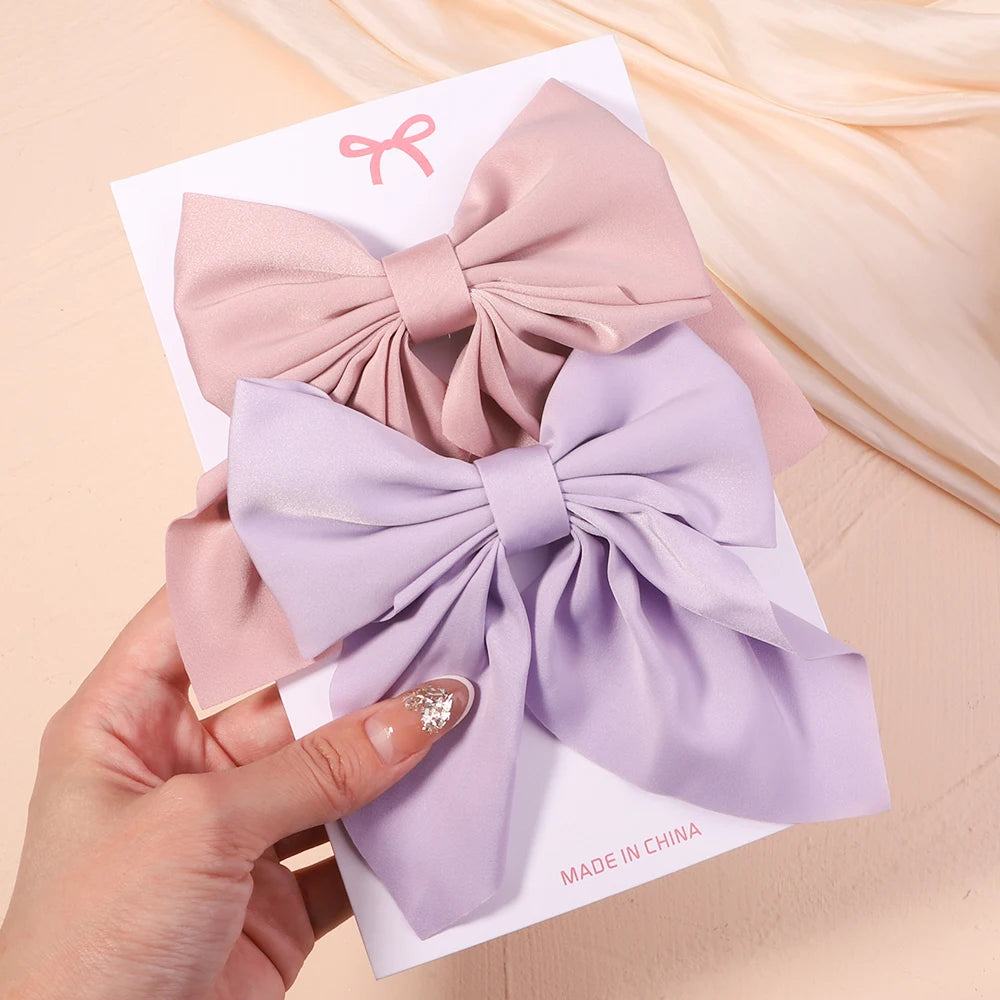 2Pcs/set Sweet Solid Bowknot Hair Clips for Women Girls Print Bows Hairpins Barrettes Duckbill Clip Headwear Hair Accessories
