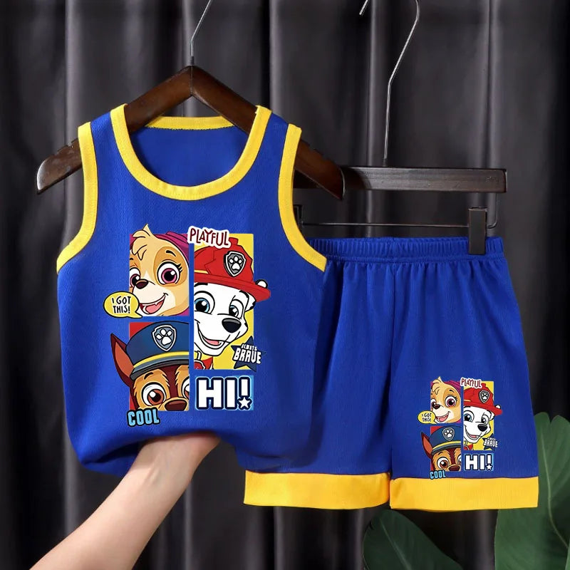 PAW Patrol Cartoon Printed Children Quick Drying Mesh Sport Clothes Sets Boys Basketball Clothes Suit Girls Breathable Vest Set