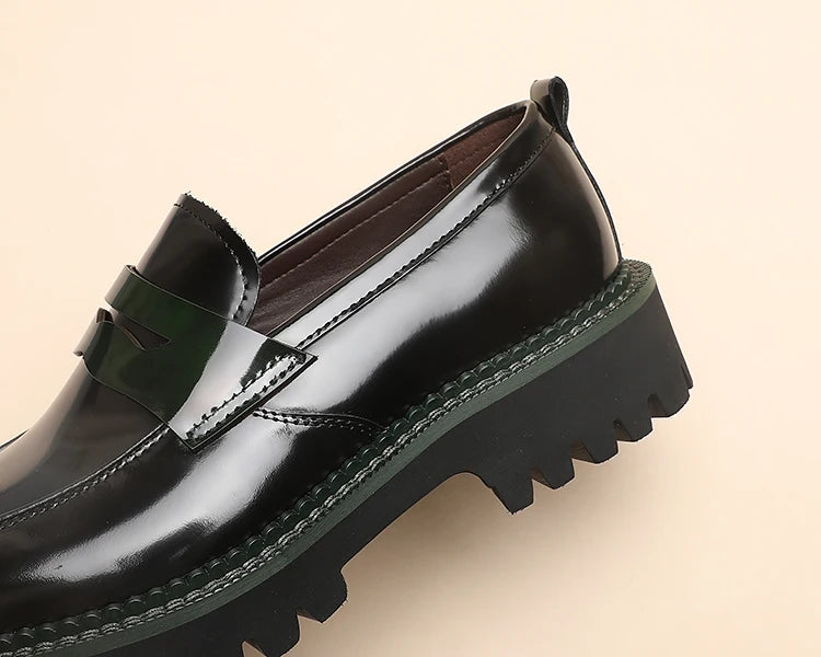 Spring and Autumn New Men's Business Casual Shoes, Genuine Leather Thick Soled Round Toe Loafers