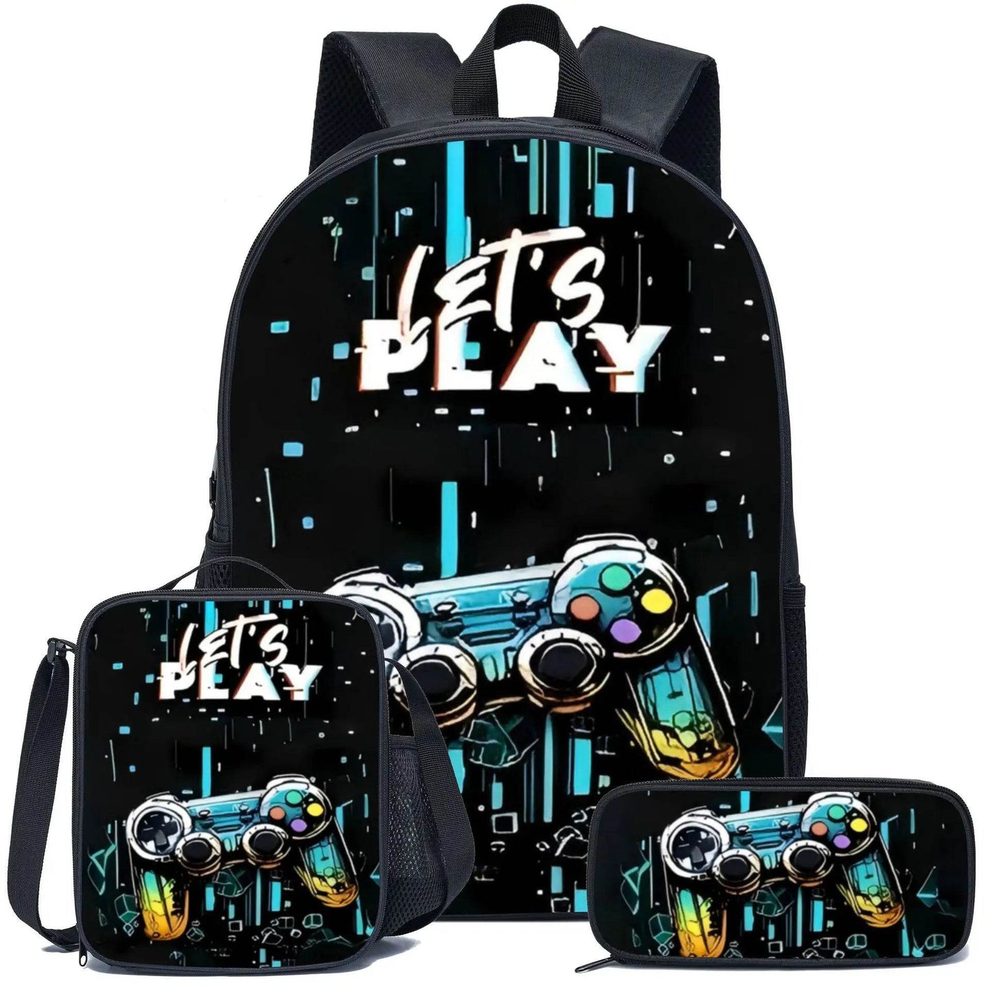 School Bags for Children Boys Game Pad Pattern Backpacks Kids Satchels Primary School Grade 1-3 Students 3 Pieces Set Backpacks - AIAZ