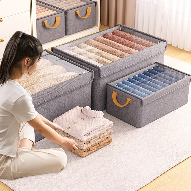 Collapsible Clothing Organizer Folding Clothes Storage Basket with Cover Metal Frame Underwear Storage Box Wardrobe Organizer