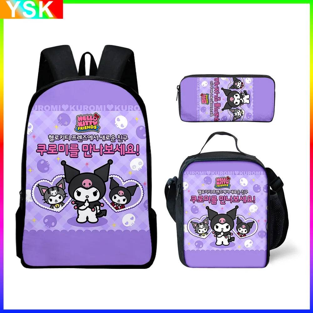 Sanrio Kuromi Backpack Sanrio Backpack Pencil Bag Student School Bag Primary and Middle kawaii Cartoon School Bag Mochila - AIAZ
