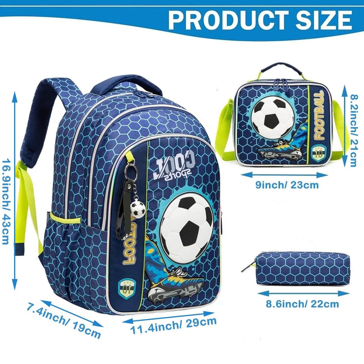 3PCS Boys School Backpack Set with Lunch Bag and Pen Case Durable Elementary Kids Bookbag Lightweight Mochila Back to School Bag - AIAZ
