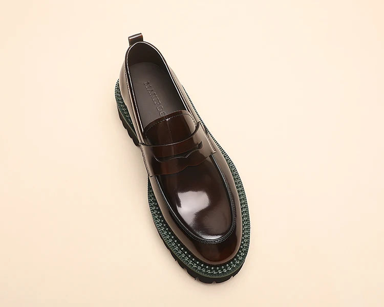Spring and Autumn New Men's Business Casual Shoes, Genuine Leather Thick Soled Round Toe Loafers