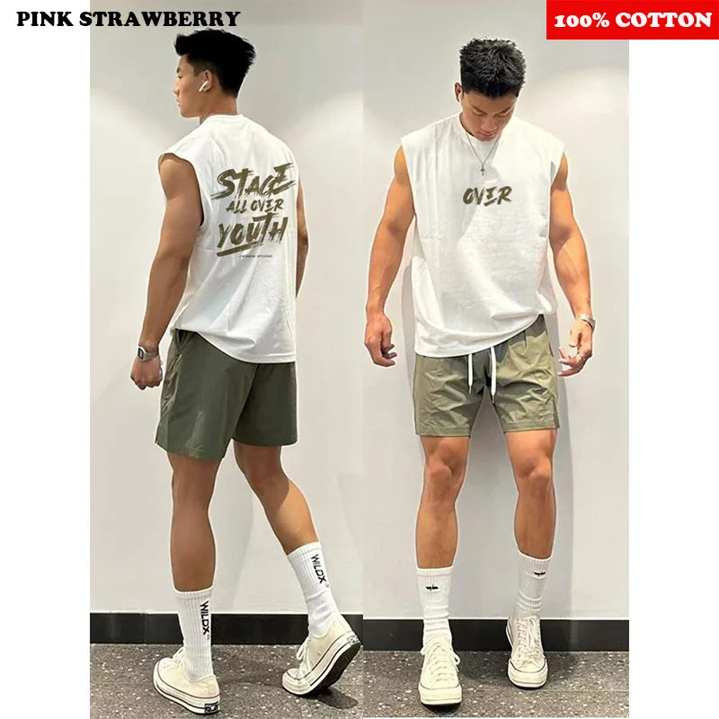 Men's Vest Pullover Summer 2025 New American Letter Print Sport Fitness Swimming Running Shirt Sleeveless Vest Quick Dry Y2k Top