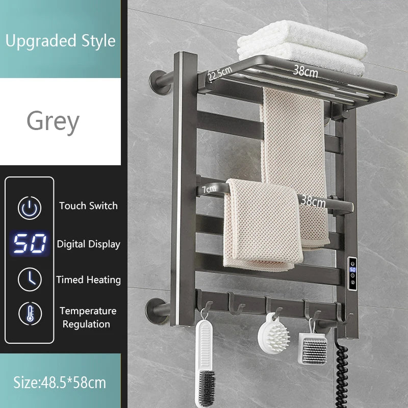 Smart Home Electric Heated Towel Rail Grey Electric Bathroom Bath Towel Dryer Warmer Heaters Punch Free Towel Rack Radiator 110v