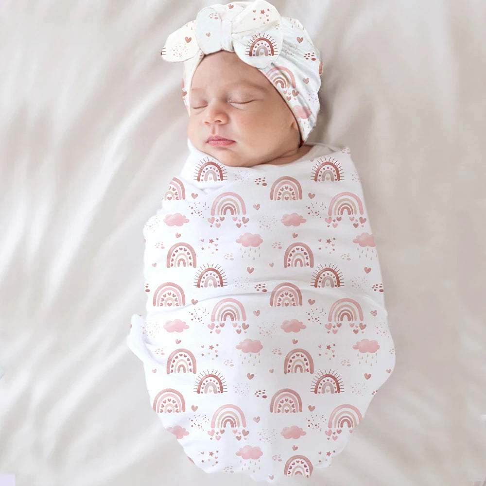 Ylsteed Newborn Receiving Photography Swaddle Blanket with Bow Turban Hat Infant Photography Props New born Photoshooting Wraps