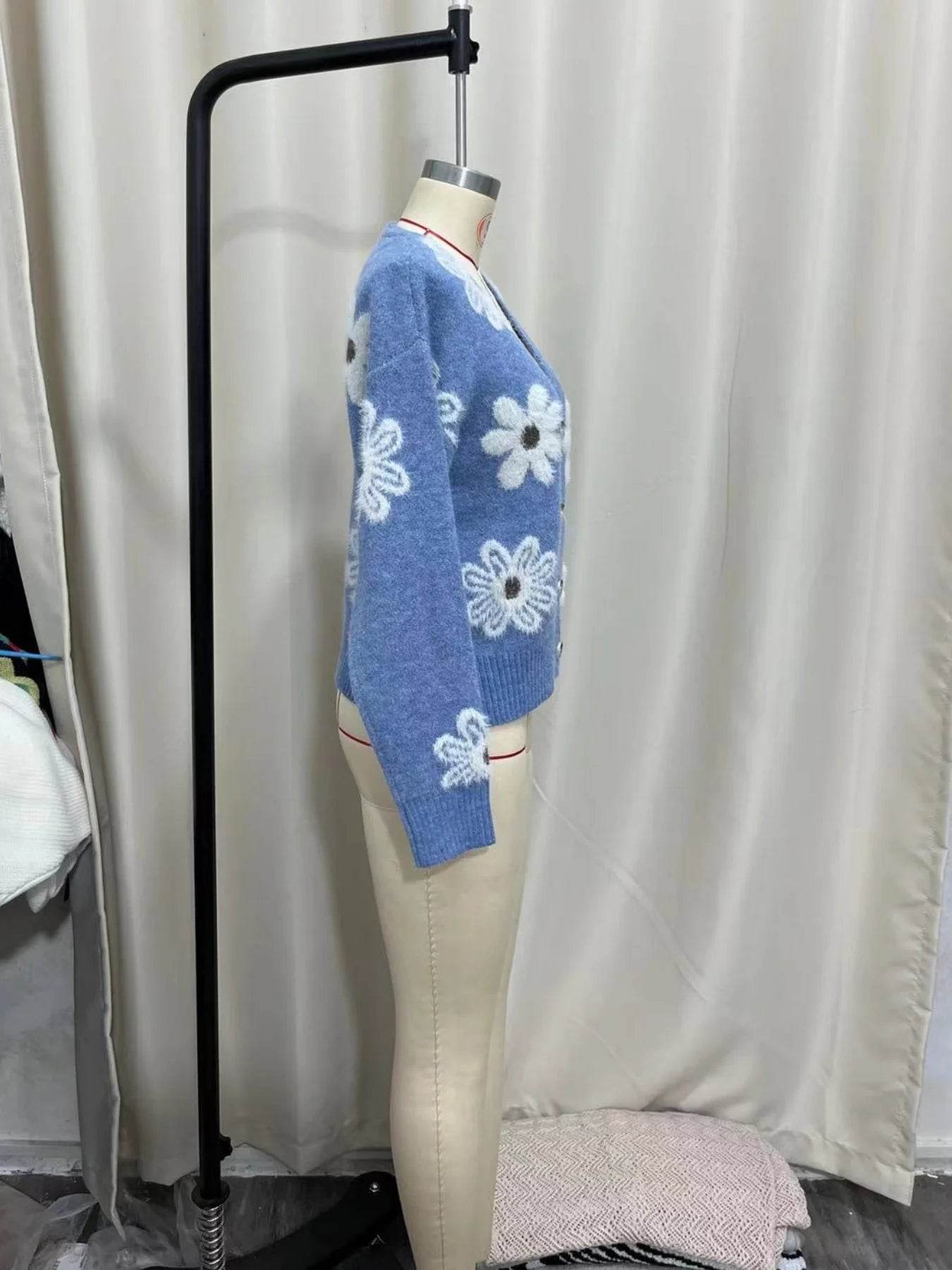 Women's Cardigan Floral Pattern Casual Knit Sweater Elegant Cute Single Breasted Long Sleeve V-Neck Spring Autumn Outwear - AIAZ