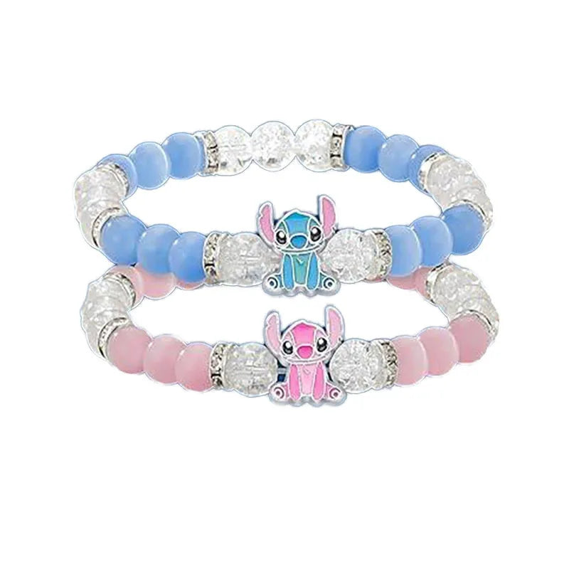 1 Set Cartoon Stitch Angel Couple Bracelets for Women Men Bangle Crystal Beads Stitch Bracelet Toys