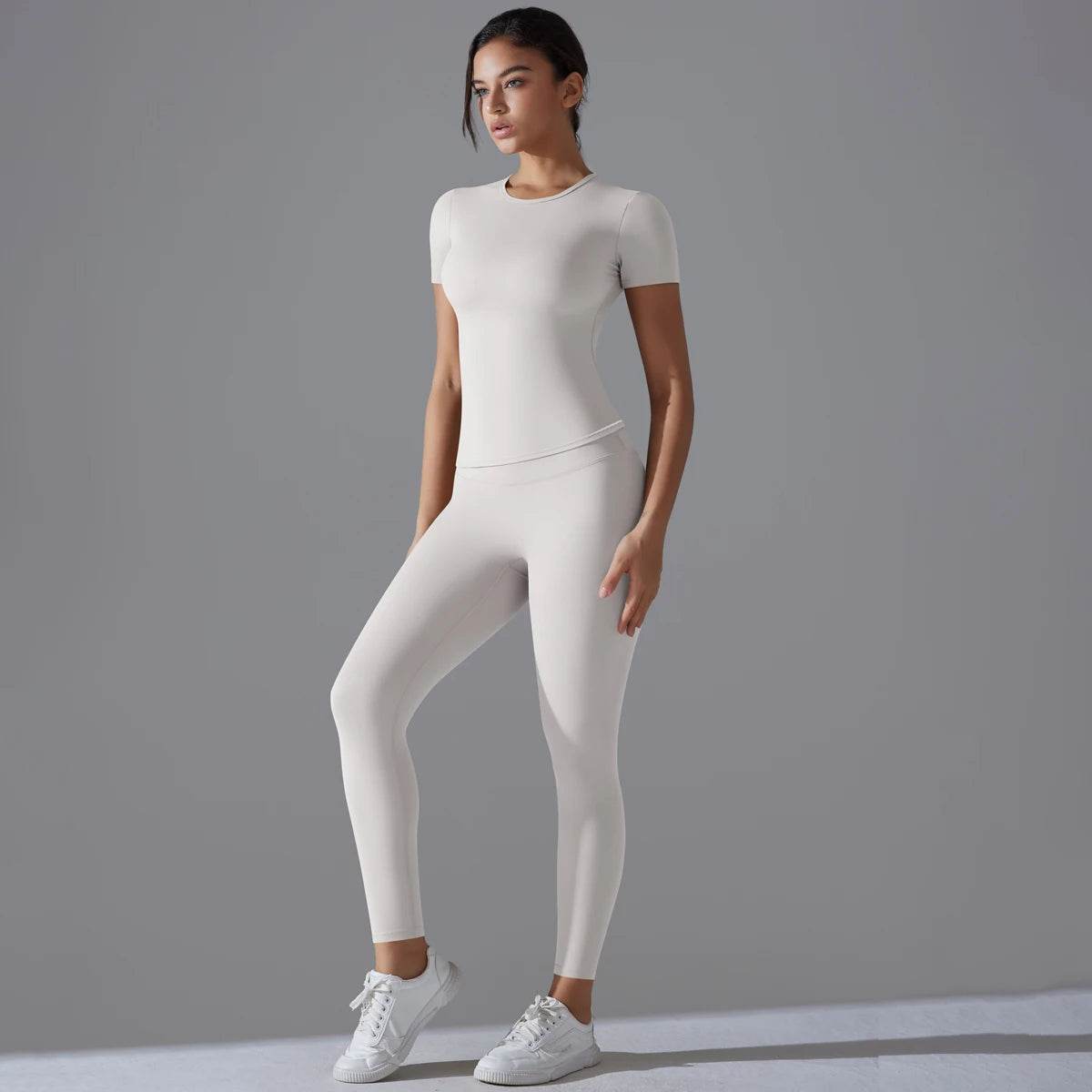 Yoga Set Women Workout Set Sportswear Gym Clothing Fitness Shorts Sleeve Crop Top High Waist Leggings Sports Suits - AIAZ