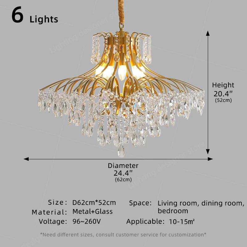 Hall Chandelier Crystal Living Room Pendant Light Minimalist Iron Art Hanging Lamp for Dining Table Lighting Ceiling Chandelier