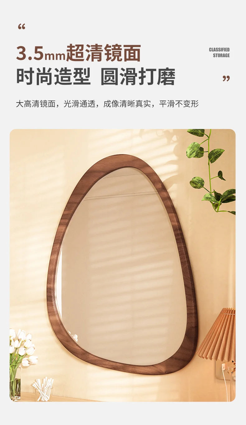 Irregular Wall Mirror Living Room Decoration Modern Girls Mirror Funky Wooden Asymmetrical Bathroom Espelhos Home Decorations